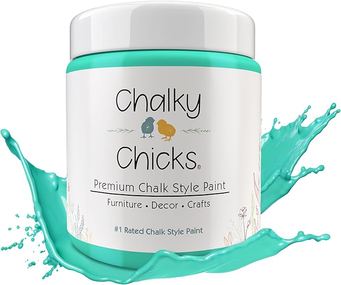 Chalky Chicks All-in-One Chalk Paint for Furniture or Cabinet - 16 Fl Oz - Matte Finish Cenote (Teal Blue) for Metal, Wood Furniture Paint - No Sanding All-in-One for Home Decor & Crafts, USA Made