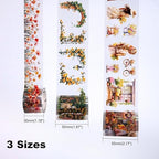 Floral Sea PET Tape Set, 3 Rolls Pre-Cut Botanical Stickers for Scrapbooking, Journaling, DIY Crafts, and Collage Art (30 mm/50 mm/55 mm)
