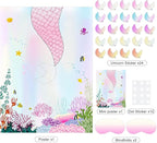ASTARON Pin The Tail on The Mermaid Game for Birthday Party, Mermaid Party Game with 24 pcs Tail Stickers Birthday Party Supplies for Wall Home Room Decorations