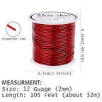 12 Gauge(2mm) Aluminum Wire 35 Yards Anodized Metal Wire for Bonsai Armature Crafting Sculpting Jewelry Craft Making Beading Floral (Red, 12 Gauge)