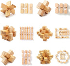 VolksRose 15pcs Wooden Brain Teaser Puzzles, IQ Challenge Puzzle Games, Logic Mind Puzzle Box Lock Toy Disentanglement 3D Small Brain Puzzle Gift Set for Adults Teenagers Kids, 1.8inch 4.5cm