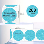 2" Holographic Thermal Label Stickers, Round Direct Thermal Label Stickers, Glitter Thermal Printer Sticker Labels for Gift Wrapping, Self-Adhesive Custom Logo Design- Glitter Blue