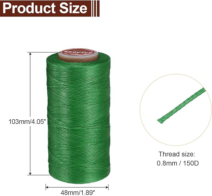 uxcell Flat Leather Sewing Waxed Thread, 270m / 295 Yards Polyester Wax String, 150D Wax Stitching Cord for Leather Crafts, Bookbinding, Bracelets Braided, Dark Green