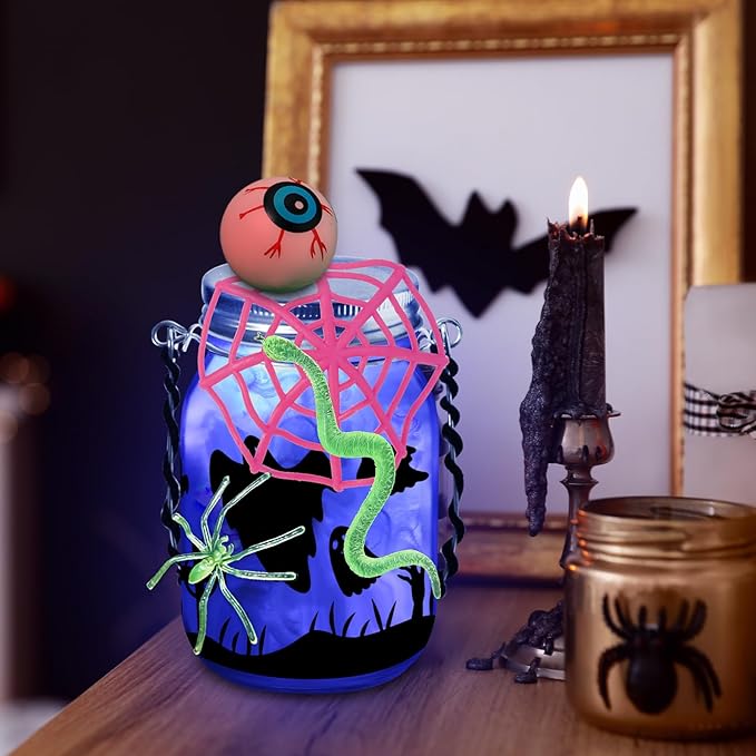 Halloween Crafts Activities For Kids Ages 4-12,8 Pack Glass Mason Jar for School Halloween Art Activities,Halloweens Craft Supplies,DIY Lantern Jar for Gifts Halloween Party Favors,Classroom Prizes