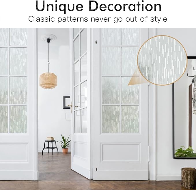 Haton Window Privacy Film, Frosted Glass Static Cling Sun Heat Blocking Window Clings, Frosting Opaque Coverings, Vinyl Removable Stickers Tint for Home Door Office, Non Adhesive 11.8" x 118.1"
