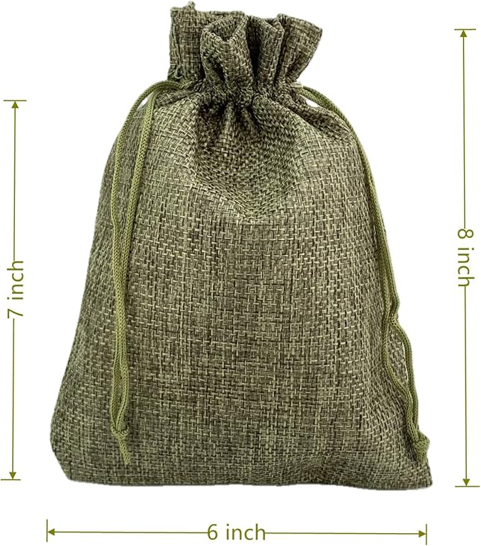 Palmhomee Pack of 25 Burlap Gift Bags with Drawstring Linen Jewelry Pouches Wedding Hessian Jute Bags for Birthday and Treat Pouches Party Wedding Favors Gift (6x8 Inch, Moss Green)