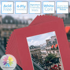 Mat Board Center, Pack of 10, 8x10 for 5x7 China Red Color Mats - Bevel Cut, Acid Free, 4-ply Thickness, White Core - for Pictures, Photos, Framing