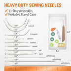 VONEEDL Heavy Duty Sewing Needles (11 PCS) & Waxed Thread (4 Green Colors) - Upholstery Repair Kit for Leather, Canvas, Quilting & More
