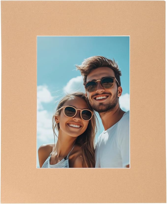 uxcell Picture Mats, 8 x 10 Mat Board Center for 5 x 7 Pictures Acid Free White Core Bevel Cut Frame Mattes with Backing for Display Art Measuring, Kraft Paper Color