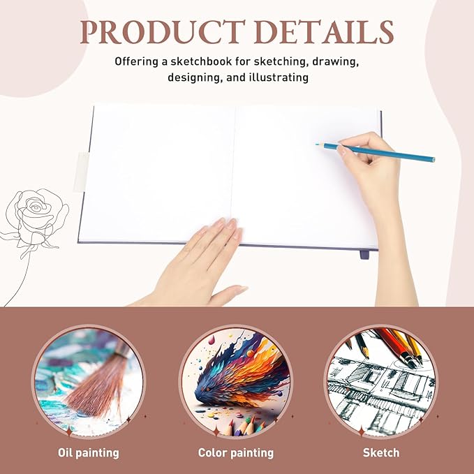 Moinchore Back to School Gifts Square Sketchbook 8 x 8 Inch Hardcover Art Sketch Book Drawing Papers 120 Pages, Mixed Media Journal Notebook with Elastic Closure Sketchbook for Drawing(Purple)