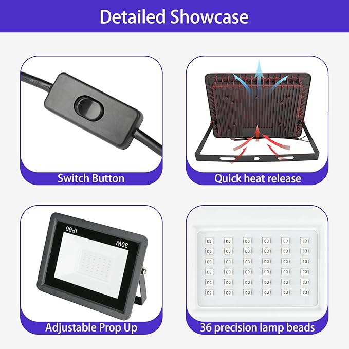 30W UV Light for Resin Curing 3D Printer Curing Lamp Kit for SLA/DLP/LCD 3D Printing 395-405nm Efficient IP66 Waterproof Flood Light with 36pcs Black Light Lamp Beads (Curing Lamp 30W)