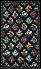 Wonnitar Washable 3x5 Area Rug, Floral Print Rugs for Entryway Indoor, Stain Resistant Moroccan Trellis Small Throw Carpet for Kitchen Laundry Dorm Office, Black/Multi