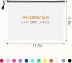 Sooez 24 Pack Mesh Zipper Pouch with Sticky Labels, A4 Mesh Bags Board Game Puzzles Organization Storage, Durable Letter Size File Folders Organizer Teacher School Classroom Office Supplies, Black