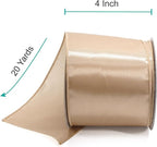 CT CRAFT LLC Satin Wired Ribbon 4 Inch x 20 Yards Champagne Gold for Christmas Home Décor Gift Wrapping Tree Topper Bow Wreath DIY Crafts,