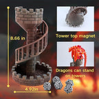 Wyvern Castle Dice Tower (with 5 polyhedral dice and a Dragon) for Table Games, D&D & RPG Games, Perfect Table Decoration and Party Surprise Gifts (Red Gold)