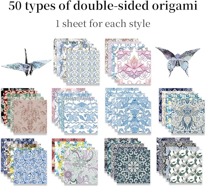 Square Origami Paper 6x6 Double Sided 50 Sheets 50 Colors 70GSM Origami Kit Japanese Chiyo Easy Fold Arts Crafts DIY Handwork Beginner Baroque