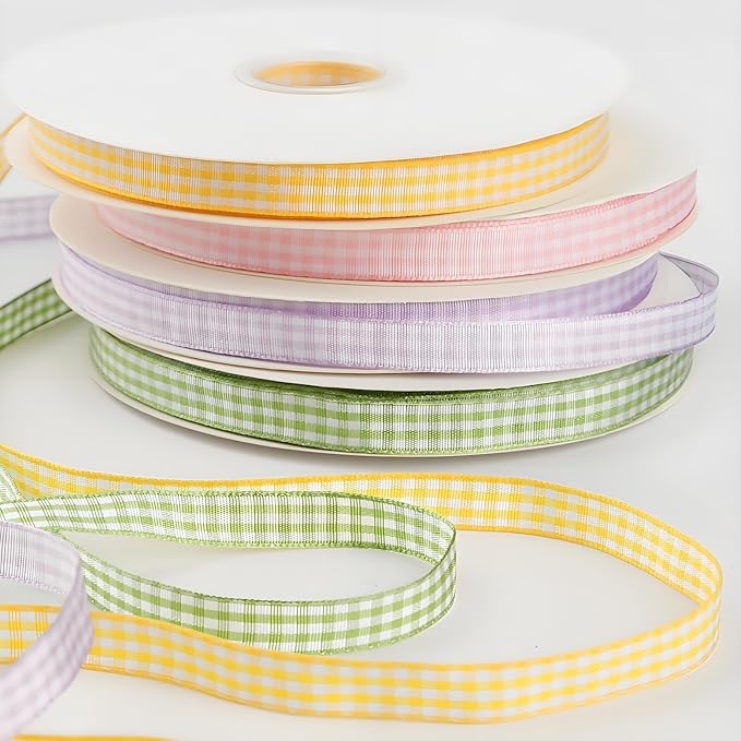 Classic Gingham Checkered Ribbon, Assorted Colors Premium Polyster Plaid Checkered Craft Ribbon for Gift Wrapping, DIY Projects, Hair Bows,Scrapbooking & Party Decor (Red, 3/8x50Yd)