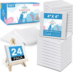 ESRICH Mini Canvases for Painting,4x4In Canvas in Bulk 24Pack, 2/5In Profile Small Square Canvas, Blank Canvases are Great for School Projects and Kids Birthday Parties, Home Decor Project.