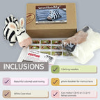 Woolbuddy Needle Felting Kit for Beginners & Adults – Zebra DIY Felt Animal Starter Kit with Natural Wool Roving, Felting Needles & Step-by-Step Instructions