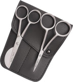 Small Embroidery 4.5 Inch Scissors Set of 2 Kit - Mini Double Bend Offset Duckbill and Double Bend Long Applique Needlepoint Blade with Pouch Sleeve (Satin)