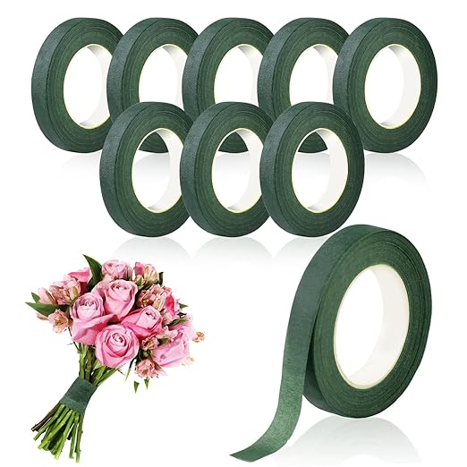 Phinus 9 Rolls Floral Tape, 1/2 Inch x 30 Yard Flower Tape, Green Floral Tape for Floral Crafts Supply, Bouquet Stem Wrapping, Wedding Bouquet (Dark Green)