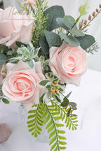 Floroom Artificial Flowers 20pcs Real Looking Blush High-Centered Foam Fake Roses with Stem for DIY Wedding Bouquets Pink Bridal Shower Centerpieces Floral Arrangements Party Tables Home Decorations