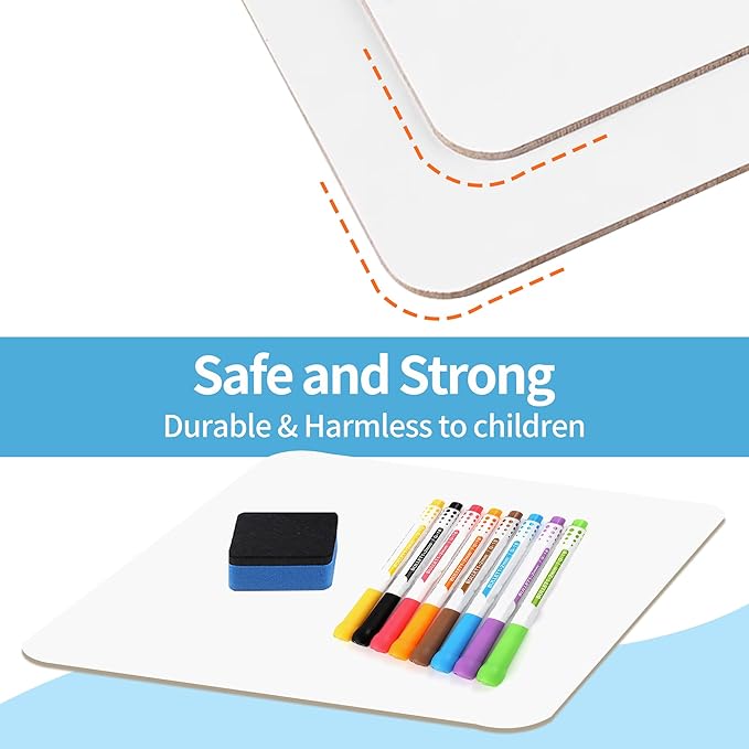 Dry Erase Lapboards Student Pack of 12,9x12 inch Double Sided White Boards,Small Mini White Dry Erase Boards for Students Whiteboards Including Mini Dry Erase Erasers and Colored Markers