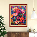 Funchey Stamped Cross Stitch Kits, DIY Cross Stitch Pattern for Adults Beginners Needlepoint Kits Embroidery Kit Arts and Crafts 11CT-Colorful Flowers 16x20 inch