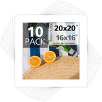 Mat Board Center, Pack of 10, 20x20 for 16x16 White Photo Picture Mats - Acid Free, 4-ply Thickness, White Core - for Pictures, Photos, Framing