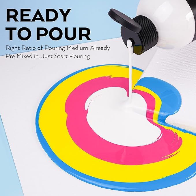 Nicpro 24 Colors 8.45oz Acrylic Pour Paint Supplies Kit, Large Volume Premixed High Flow Painting Bulk Set with Canvas, Wood Natural Slices, Pouring Oil, Tools Gloves, Strainer, Cups for Beginner DIY
