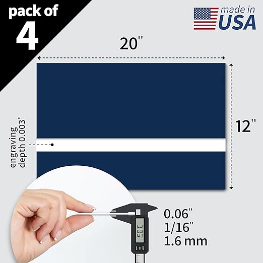 Trotec TroLase | 12"x20"x1/16", 4 Pcs | Light Blue/White | 2 Ply | Modified Acrylic | Laser Engraving Double Color Plastic Sheet | Engraving Blanks for Laser, Saw, Guillotine | Made in USA