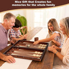 Handcrafted Wooden Backgammon Set - 16x15.3inch, Oversized Pieces, Intricate Carvings, Premium Travel Game Board for Adults & Kids (Star)