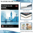 Watercolor Paper Pad, Watercolor Pad 9x12”, 300 GSM/ 140 lb Water Color Paper, 16 Sheets Cold Press - Painting, Drawing & Art Supplies for Adults & Kids, Watercolor Sketchbook for Wet & Dry Media.