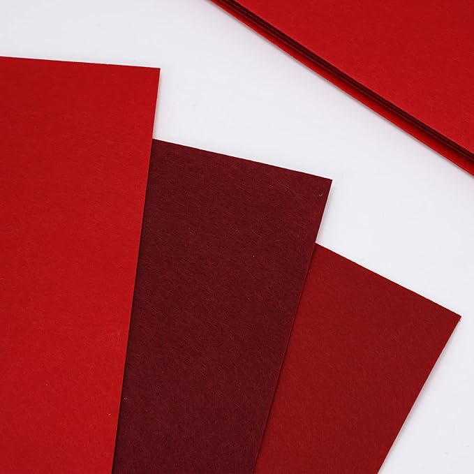Whaline 18Pcs Felt Fabric Sheets Soft Thick Assorted Red Craft Felt Pack for DIY Craft Sewing Patchwork Art Projects, 3 Colors, 7.9 x 11.8 Inch