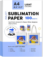 Printers Jack Sublimation Paper - Heat Transfer Paper 100 Sheets 8.3" x 11.7" for Any Epson HP Canon Sawgrass Inkjet Printer with Sublimation Ink for T shirt Mugs DIY