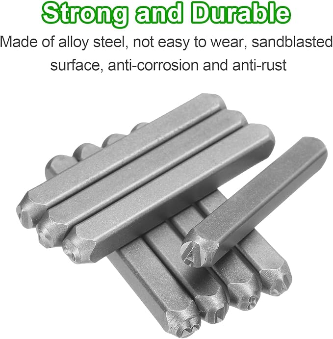 HARFINGTON 36pcs Metal Stamping Kit 1/4" (6mm) Steel Uppercase Letter and Number Punch Set (A-Z / 0-8 / "&" Symbol) Punch Press Tool with Case for Imprinting Metal Plastic Wood Leather