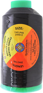 Mandala Crafts Bonded Nylon Thread Black Heavy Duty Sewing Threads - 2843 YDs Size 46 210D T45 Tex 45 Thread for Leather Jeans Weaving Outdoor Marine Upholstery Threads