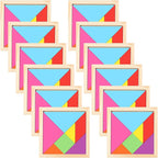 Meooeck 12 Pack Tangrams Wooden Puzzles Tangrams Classroom Set for Kids Shape Puzzles Brain Logic Blocks for Games Educational Gifts for Adults Kids Ages 4-8 8-12(Classic Style)