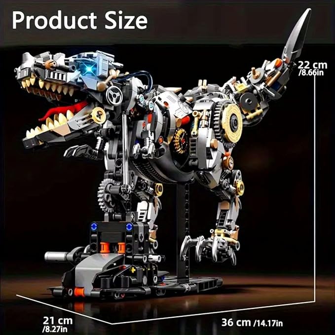 Mechanical Tyrannosaurus Rex Building Set with Light, Dinosaur Building Blocks Toy for Adults, Movable Dinosaur Animal with Display Stand, STEM Gift for Girls Boys Teens Age 12+ (1268 PCS)