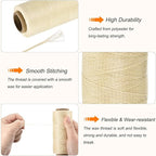 MECCANIXITY Waxed Thread,197 Yard 1mm 210D Flat Wax Thread Polyester Waxed String for Leather Sewing Hand Weaving Book Binding Home Decoration,Beige