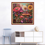 Joyhoor Cross Stitch Kits for Beginners Stamped Cross-Stitch Supplies Needlework preprint Embroidery Kits for Adults DIY Needlepoint Kits Embroidery Patterns 11CT-Colorful Mushroom Flowers 18x18 inchs