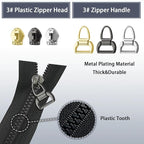 VICHERIA Zipper Repair Kit (45 Pcs), Universal Zippers for Sewing, Replacement Slider Pull Fix Kit for Jackets, Coat, Boot, Backpack, Purse (3#-B-9Pcs)