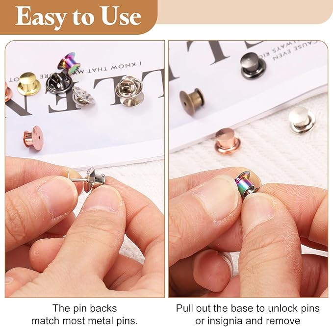 uxcell 40Pcs Metal Locking Pin Backs, Pin Keepers Locking Clasp Flat Head Clamp Needle Back Lock for DIY Brooch Crafts Badges Enamel Lapel, Multicolor