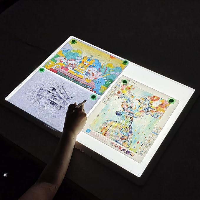 TOHETO A2 Light Pad 25.2''x18.4'', Large Magnetic LED Light Board for Diamond Painting, 3-Color Modes Light Box for Tracing, 6-Level & Stepless Dimmerable Diamond Art Light Table for Drawing,Sketching