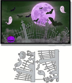 Lapoo Halloween Metal Cutting Die for Scrapbooking, 3D Backgrounds Frame New Cutting Dies DIY Album Card Making Decor Paper Metal Die Cuts Party Wedding Decorations (Cemetery Fence 6 x 4.3 in)