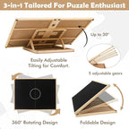 Foldable Puzzle Board, 2-in-1 Tilting & Rotating Wooden Jigsaw Puzzle Table 1500 Pieces with 4 Non-woven Drawers, 36"×26" Portable Puzzle Board with Upgraded Lazy Susan for Adults & Kids, Gift for Mum