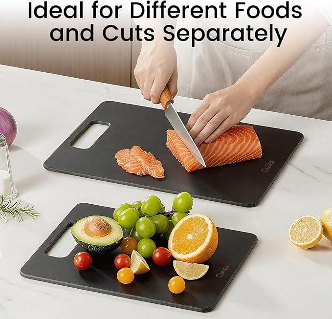 Cutting Boards for Kitchen [Set of 2], Wood Fiber Composite Cutting Board, Dishwasher Safe, Non Slip Non Toxic Chopping Board for Meat Vegetables Fruit Cheese - Black