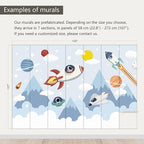 AFZEVEB-Space Mural Hand-Painted Cartoon Wallpaper for Kids Room 159"x107"(Not Peel and Stick)