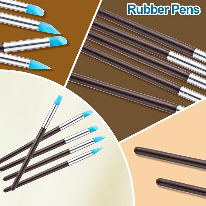 Amrules 10Pcs Clay Sculpting Tools, Practical Dual-End Rubber Pens and Dotting Tools Kit for Adults, Rock Painting, Nail Art, Carving, Drawing, Art Modeling, Shaping, Pottery Craft, Silicone Brushes