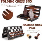 Chess Checkers Backgammon Set 3-in-1 Board Games Sets for Kids & Adults，15" Folding Magnetic Chess Set Leather Chess Board Strategy Game Portable Travel Chess Game with Magnetic Chess Pieces